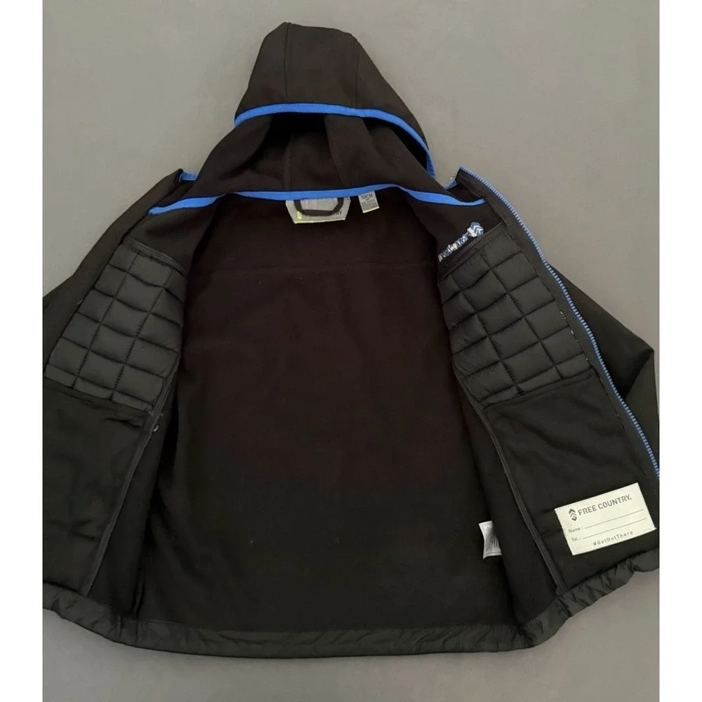 Free Country Softshell Jacket Boy Size Small 8 Black Blue Quilted Digi Camo NEW!